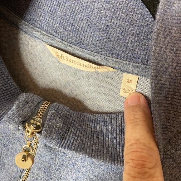 Soft Surroundings Adalyn Fleece Tunic Sz 2X Ribbed Sleeve 1/4 Zip Blue Lagenlook - Picture 5 of 10